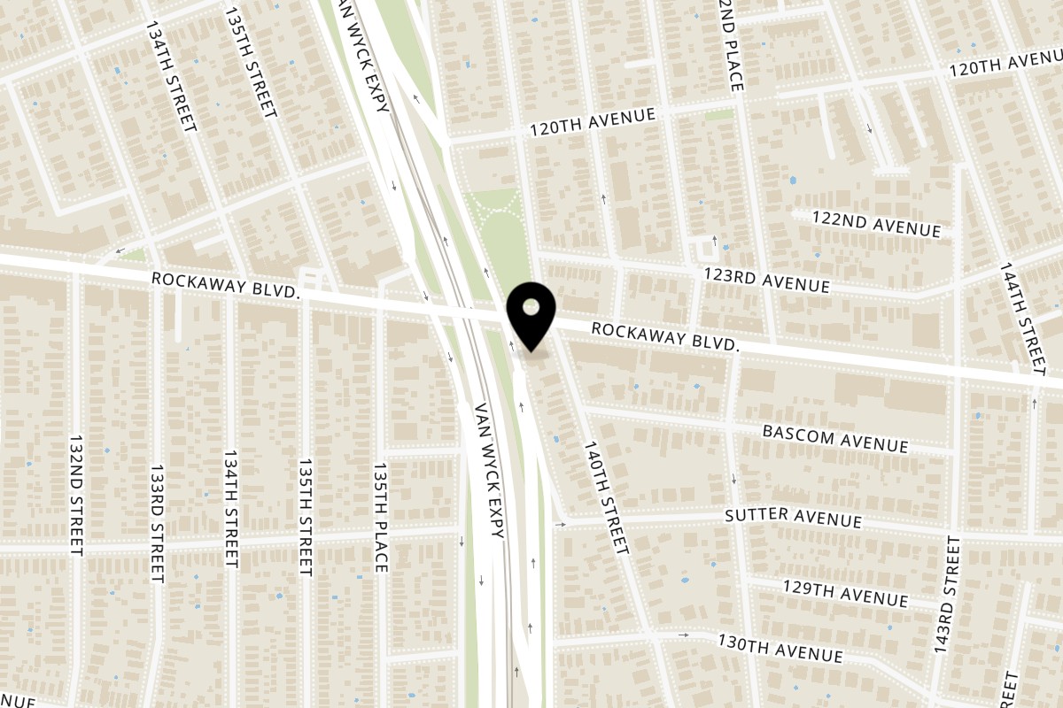 Map showing the location of Supreme Empanadas on 137-32 Rockaway Blvd in South Ozone Park
